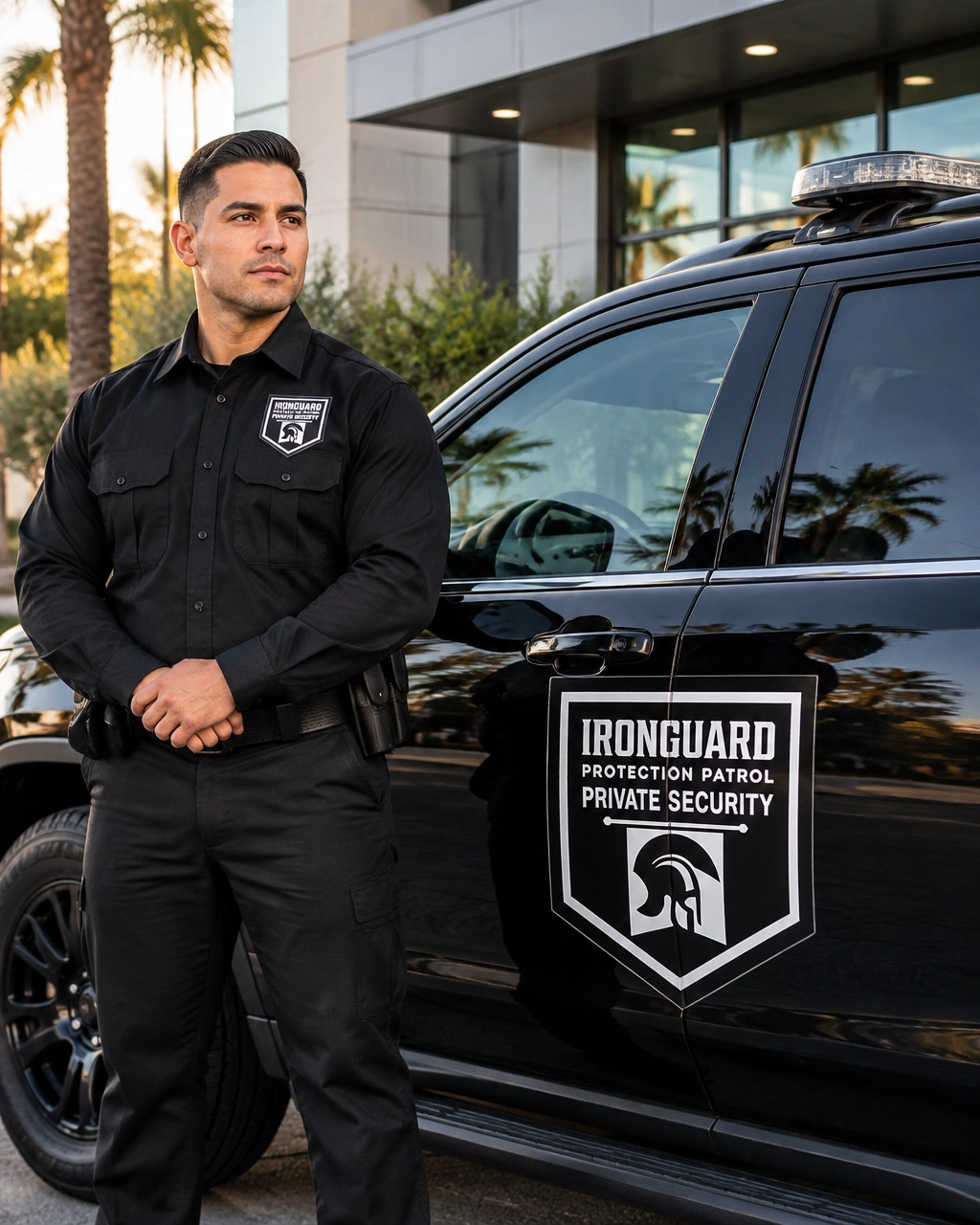 Security officer on patrol in a public plaza